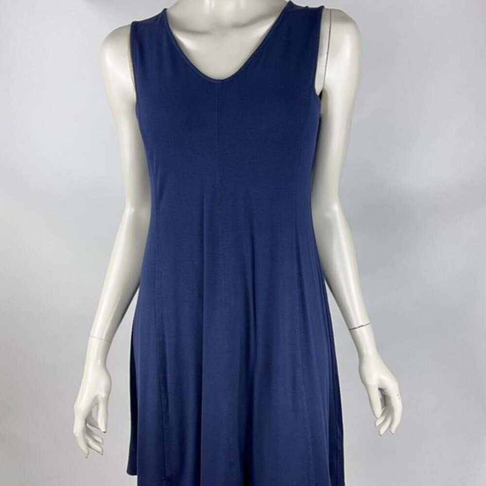 Eileen Fisher A-Line Dress Women XS Sleeveless Stretch Viscose V-neck Navy Blue